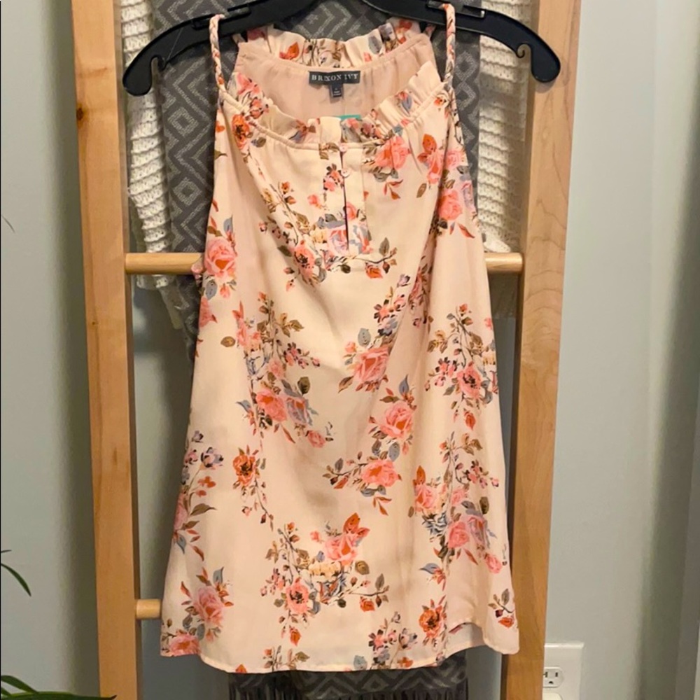 Brixon and Ivy Women’s Halter Blouse Blush Floral Small Spring Womens Top
